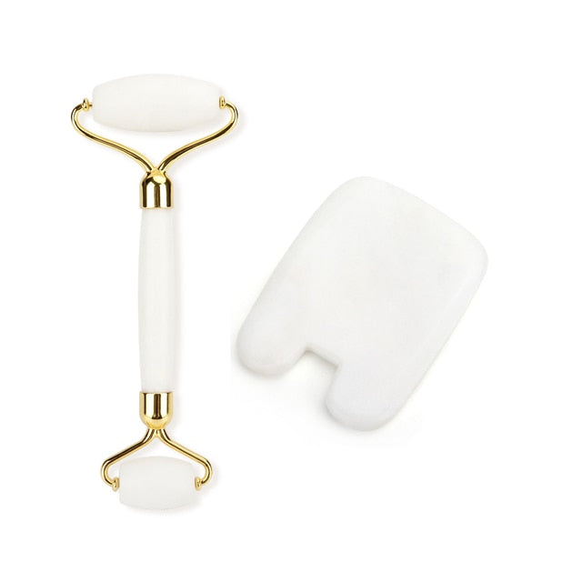 White Crystal Jade Roller Set Anti Wrinkles Face Lift
