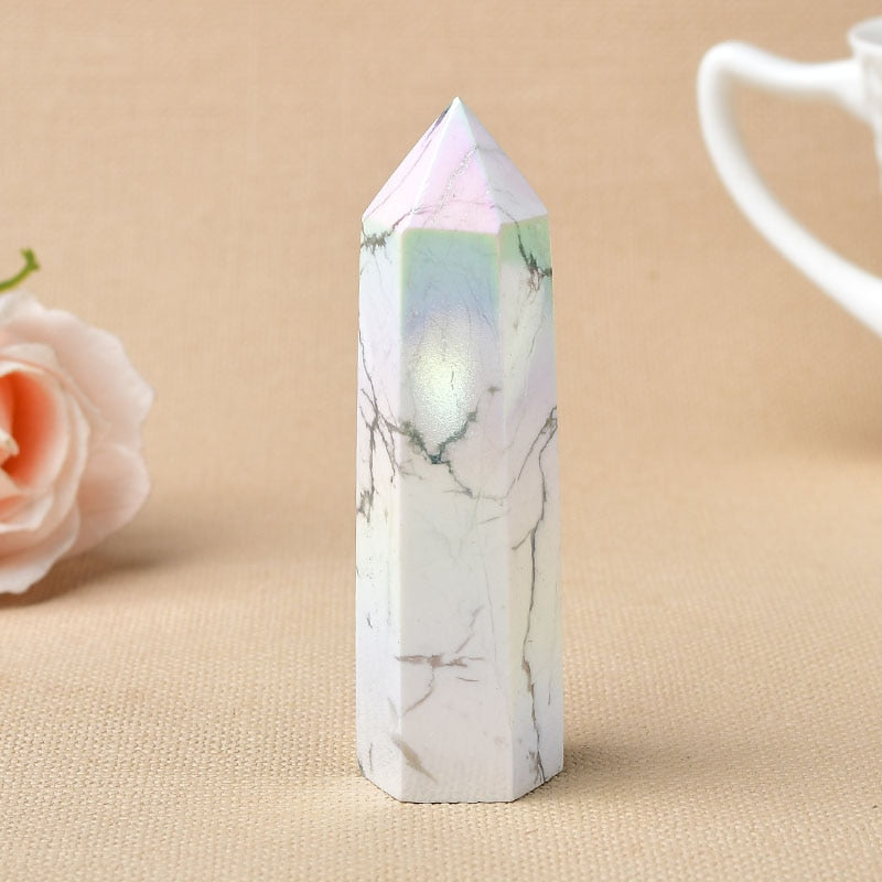 Aura Howlite Crystal Point Electroplating Wand Healing