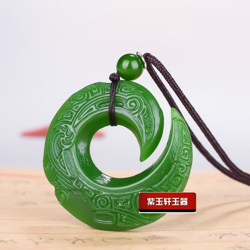 Green Jade Dragon Pendant Fashion Runes Necklace