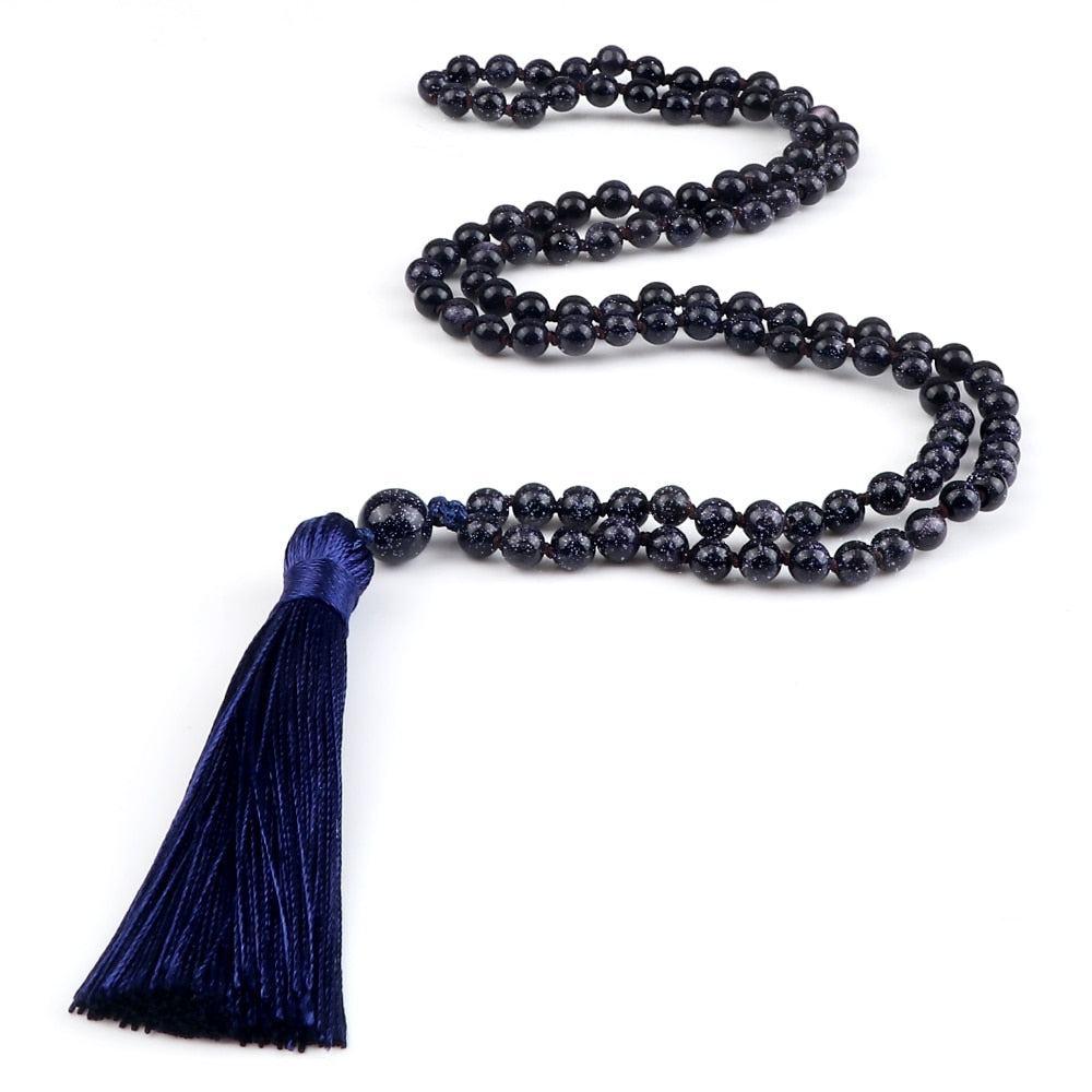 108 Beads Prayer Necklace Natural Green Stripe Onyx