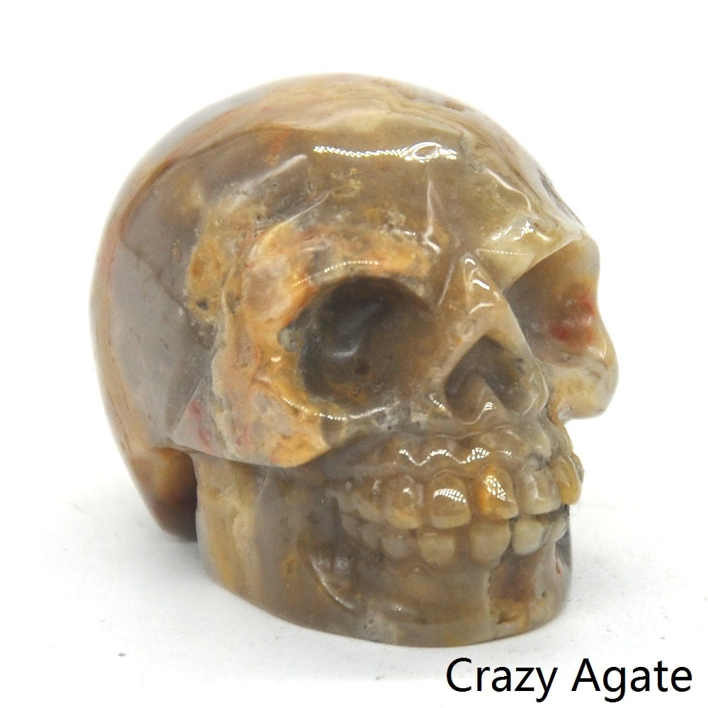 Skull Statue Natural Amethyst Black Obsidian Stone