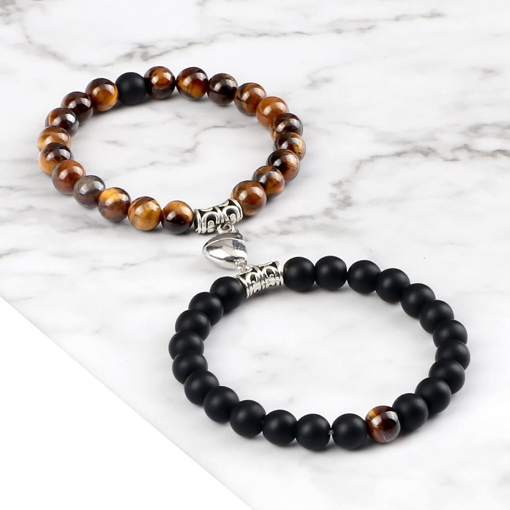 Stone Beads Bracelet for Lovers Heart Magnet Attraction