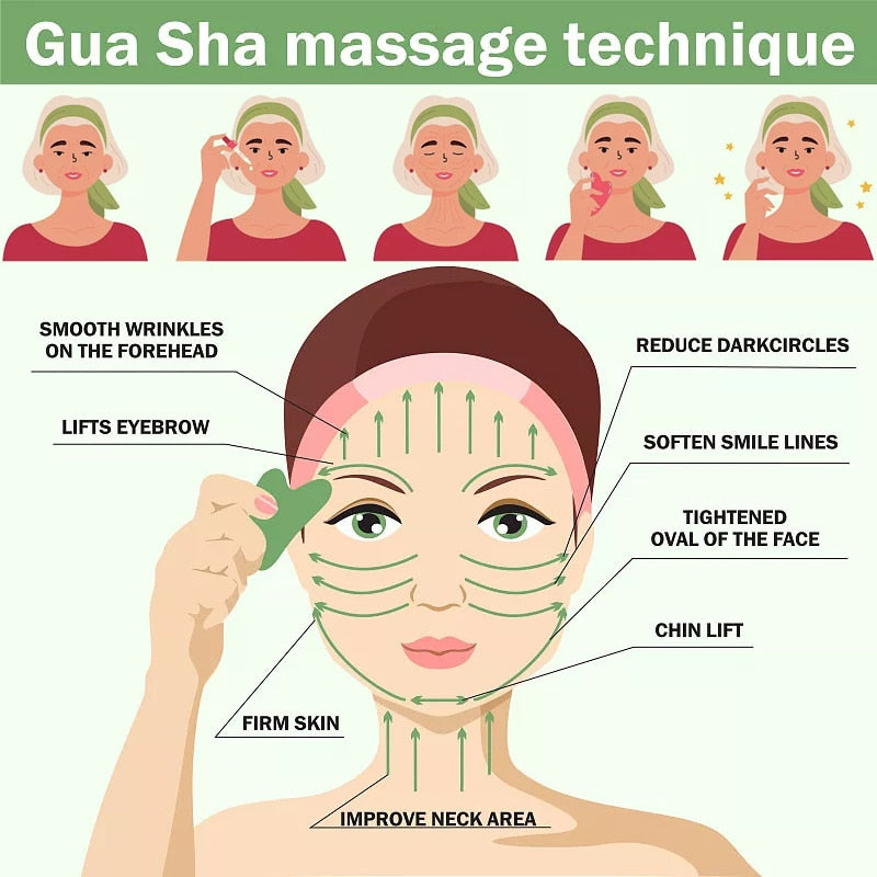 Green Jade Gua Sha Natural Stone Smooth Cold