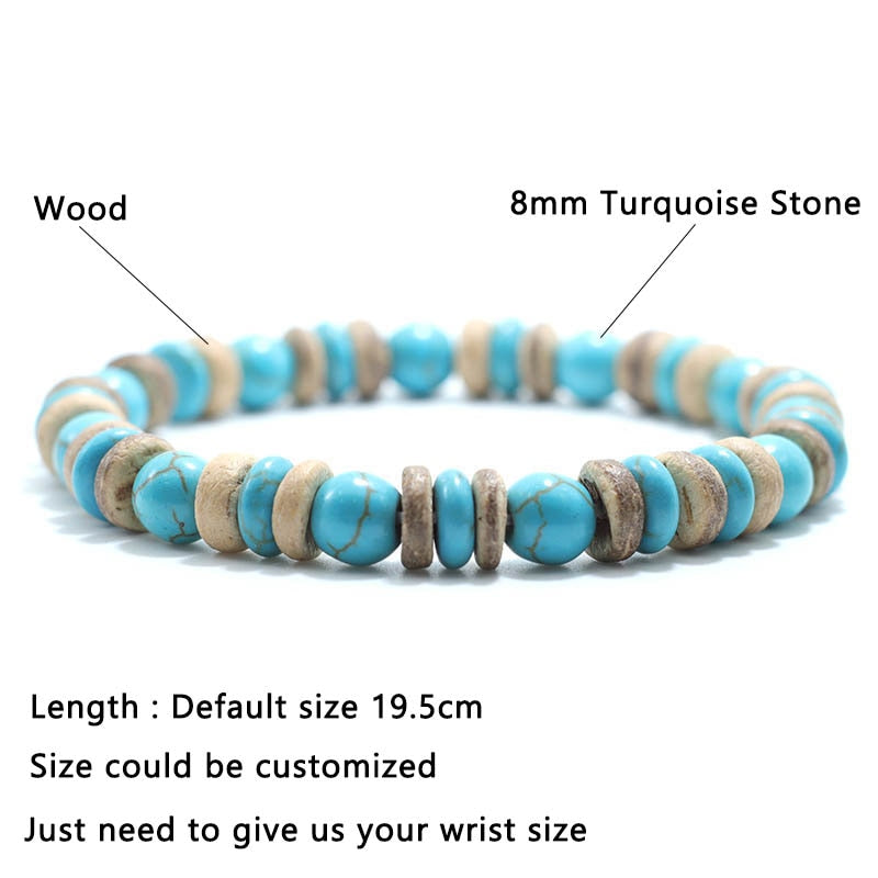 Vintage Wood Beaded Bracelet Mens Natural Lava