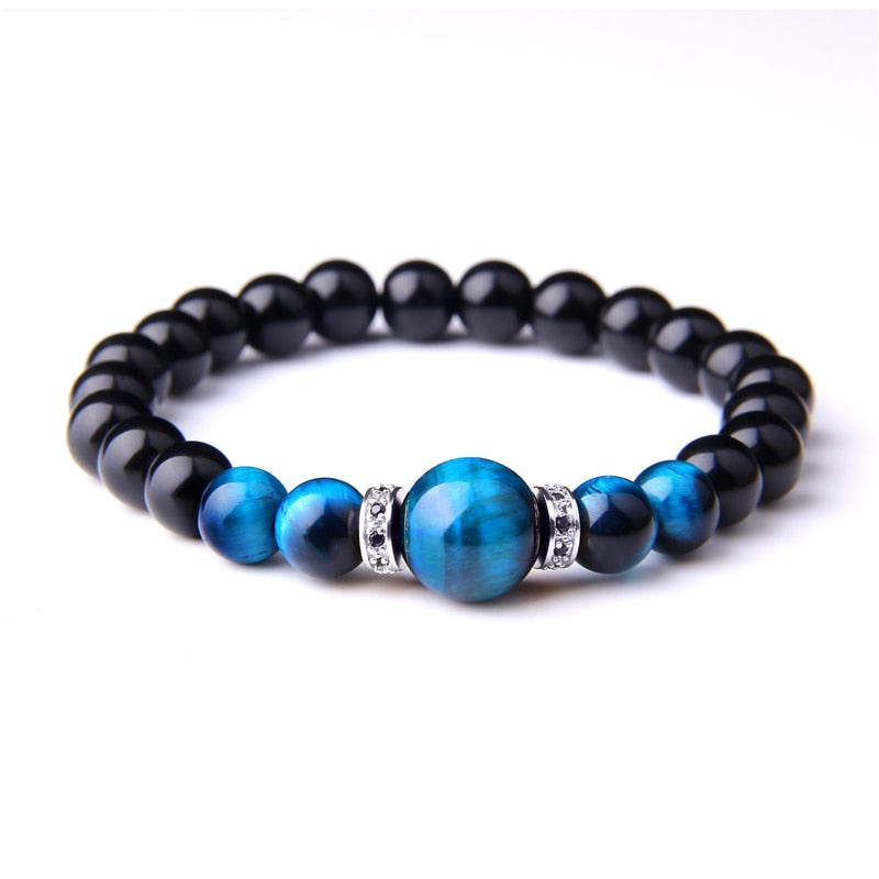 Natural Stone Bracelets Men Royal Blue Tiger Eye