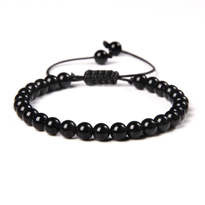 Men Bracelets Adjustable 6 mm Natural Green Jade