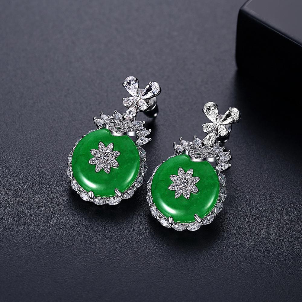 High Quality Green Chalcedony Jade Earrings