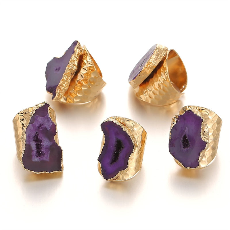 Irregular Geode Genuine Stone Hole Open Ring