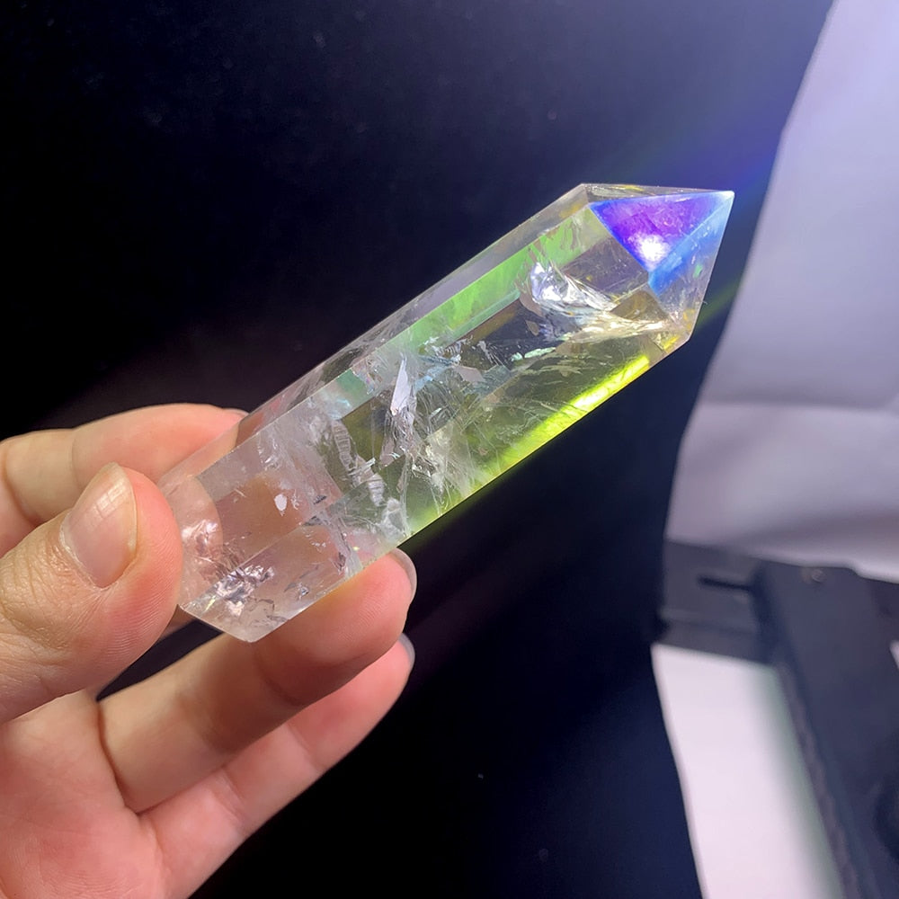 Clear Crystal Quartz Electroplating rainbow Wand Point