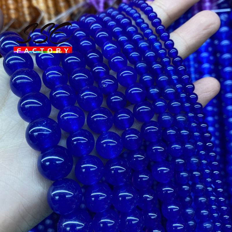 Natural Stone Beads Dark Blue Jades Chalcedony