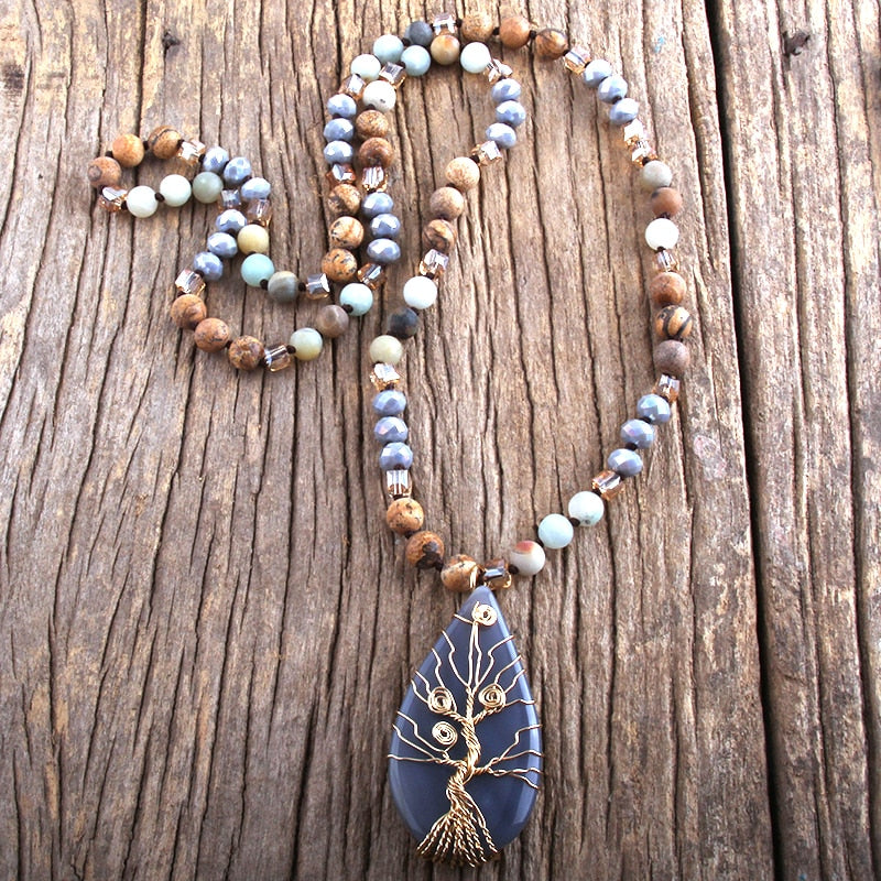 Bohemian Jewelry Natural Stones Glass Crystal Knotted