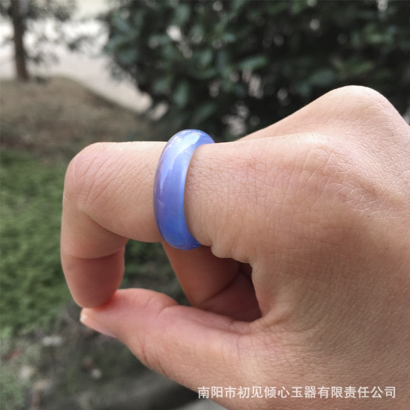 Natural blue agate ring for men women