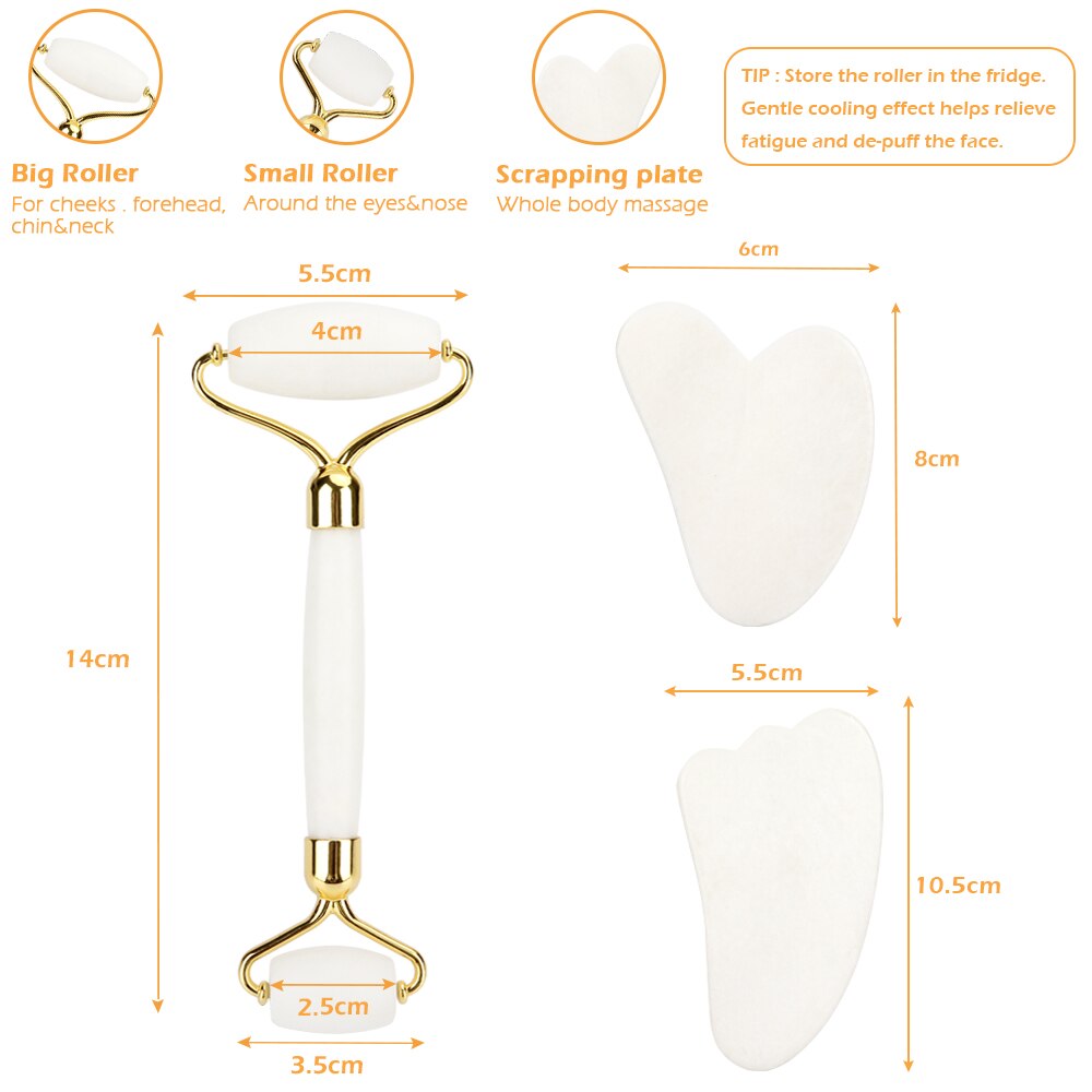 White Jade Roller Gua Sha Set Massage Tool White