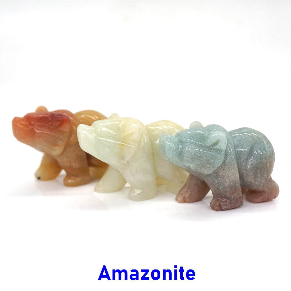Bear Statue Natural Stone Hand Carved Figure Room