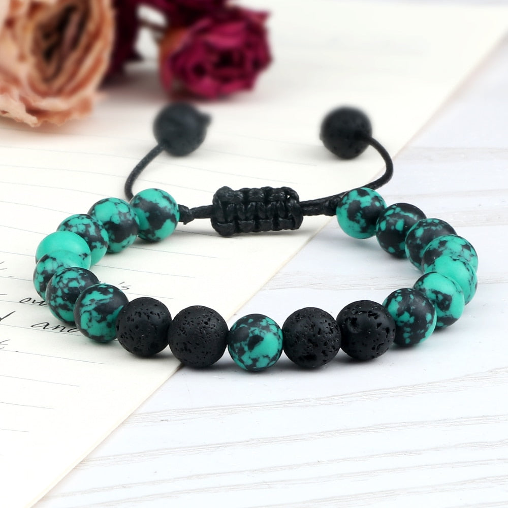 Fashion 8MM Natural Stone Couple Bracelet Black Blue