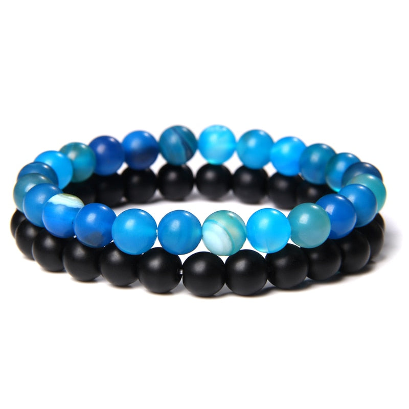 2 Chains Bracelet Set Men Vintage Stretch Bracelets