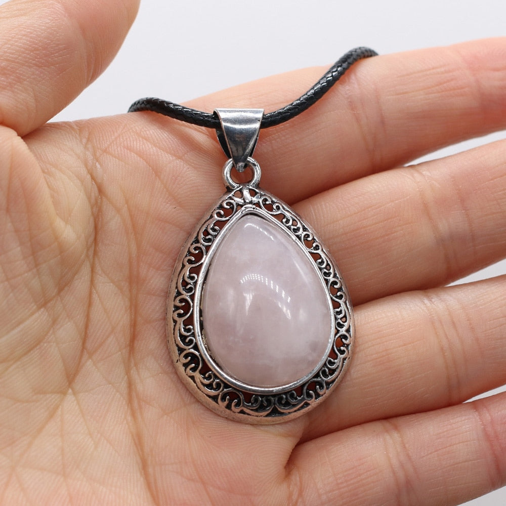 Natural Stone Necklace Water Drop Crystal