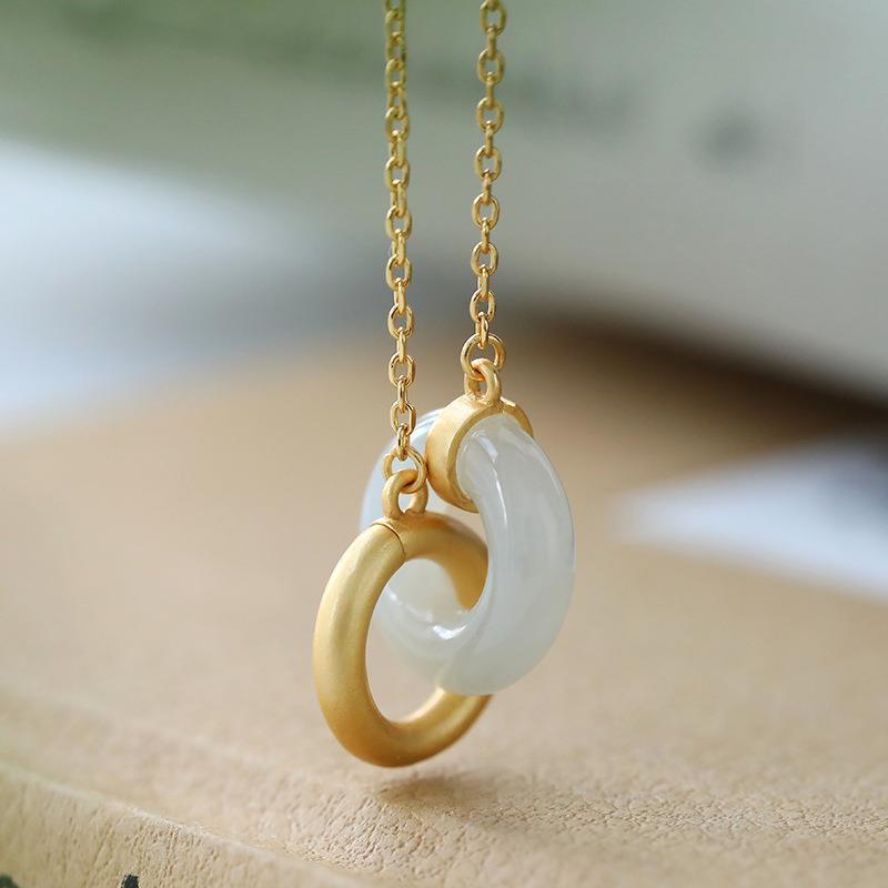 Original Design Natural Hetian White Jade Double Round