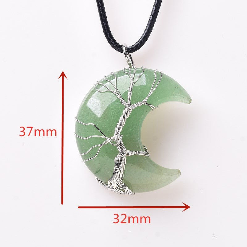 Crystal Pendant Tree Of Life Moon Shape Stone Quartz