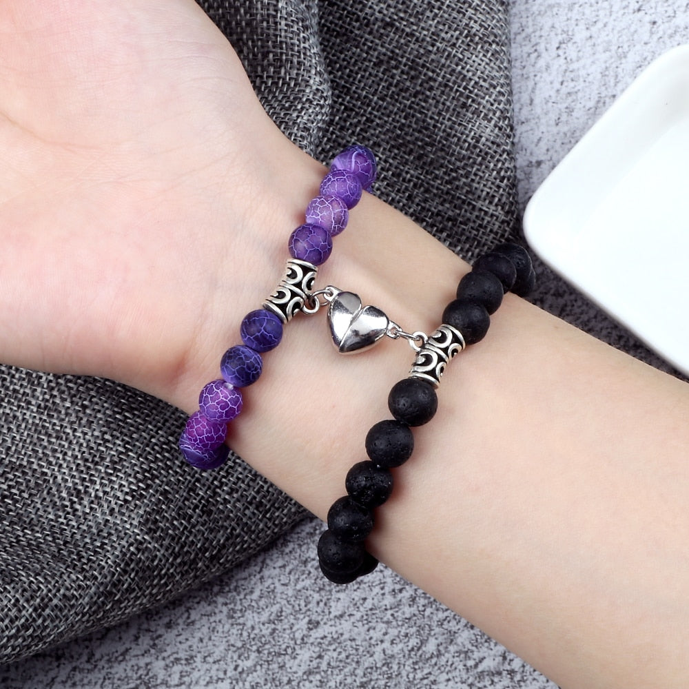 Stone Beads Bracelet for Lovers Heart Magnet Attraction