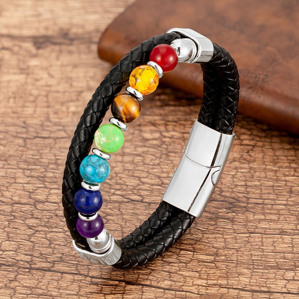 Natural Round Chakra Bead Stone Men Bracelet