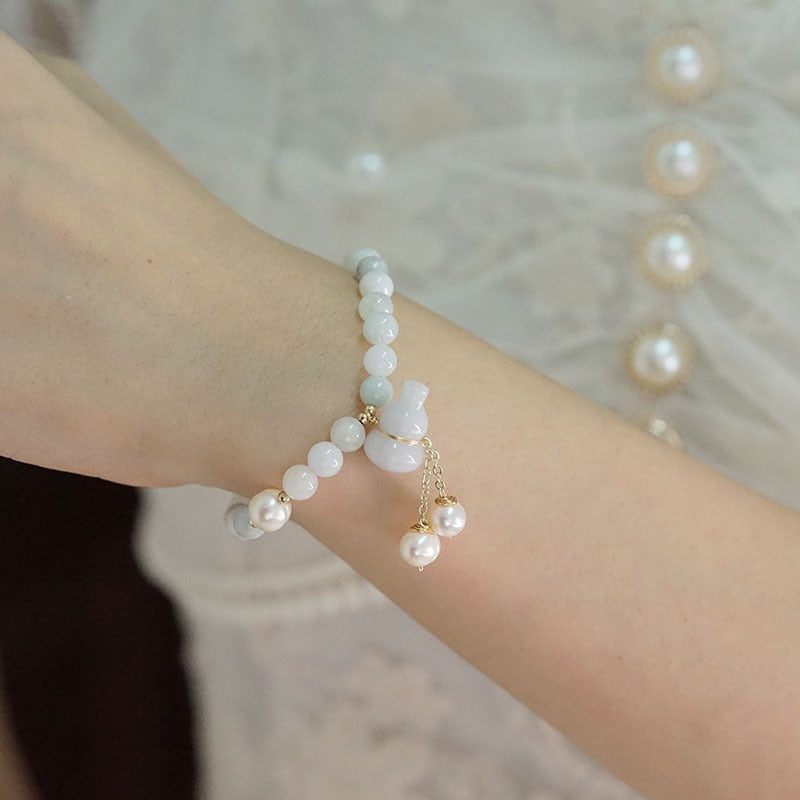 Vintage Lucky Gourd Pendant Natural Jade Beads