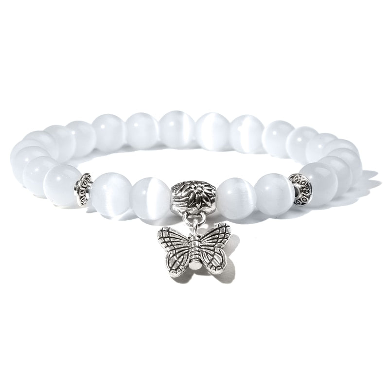 Natural Pink Quartzs Bracelet Butterfly Pendant
