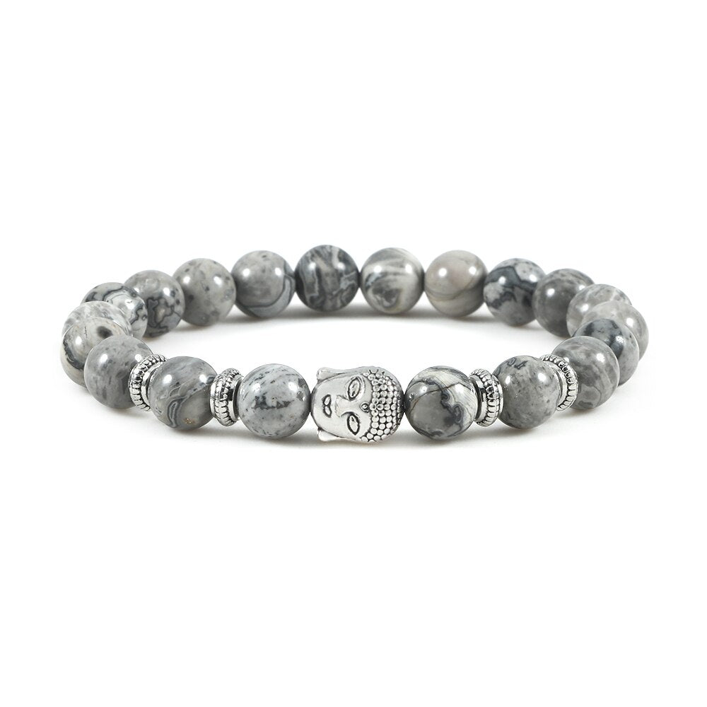 Buddha Head Bracelet Natural Onyx Lava Beads Bangle
