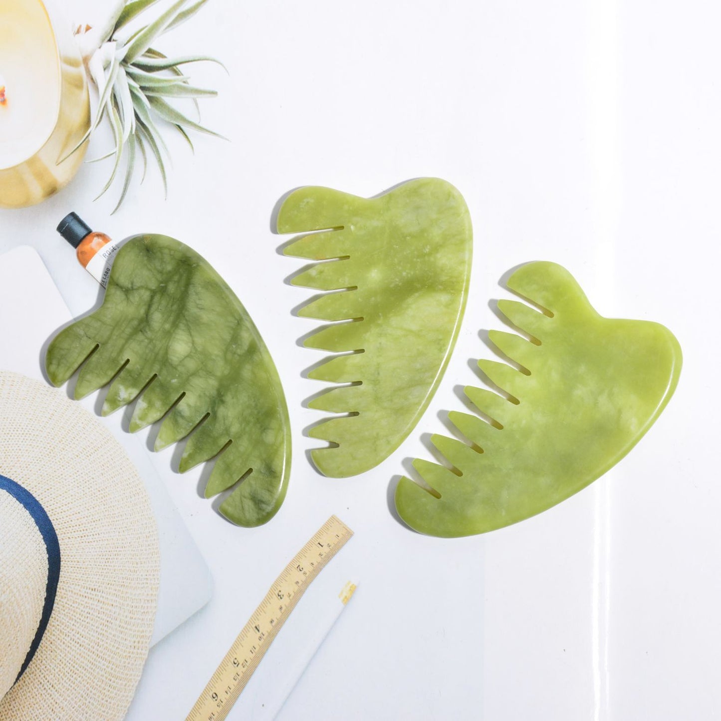Green Jade Gua Sha Natural Stone Smooth Cold