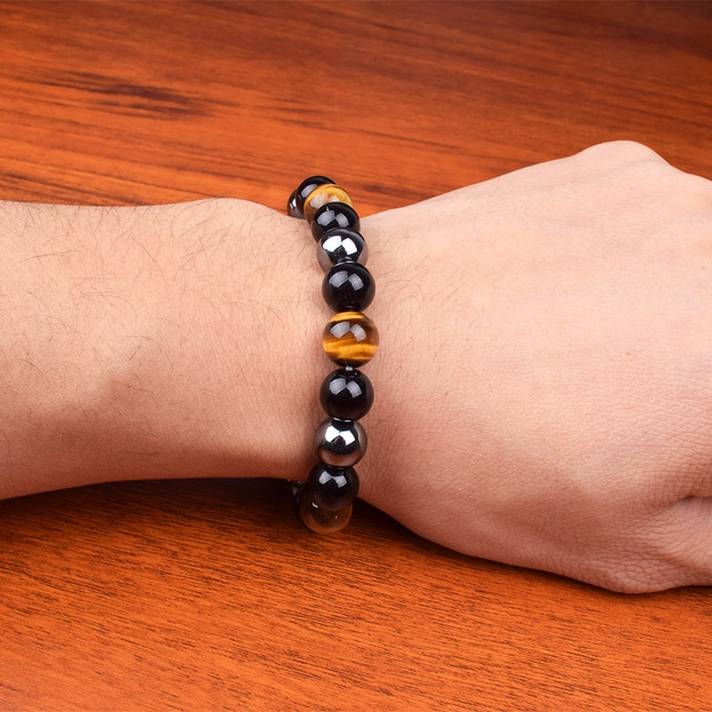 Men Bracelets 10mm Natural Stone Black Onyx