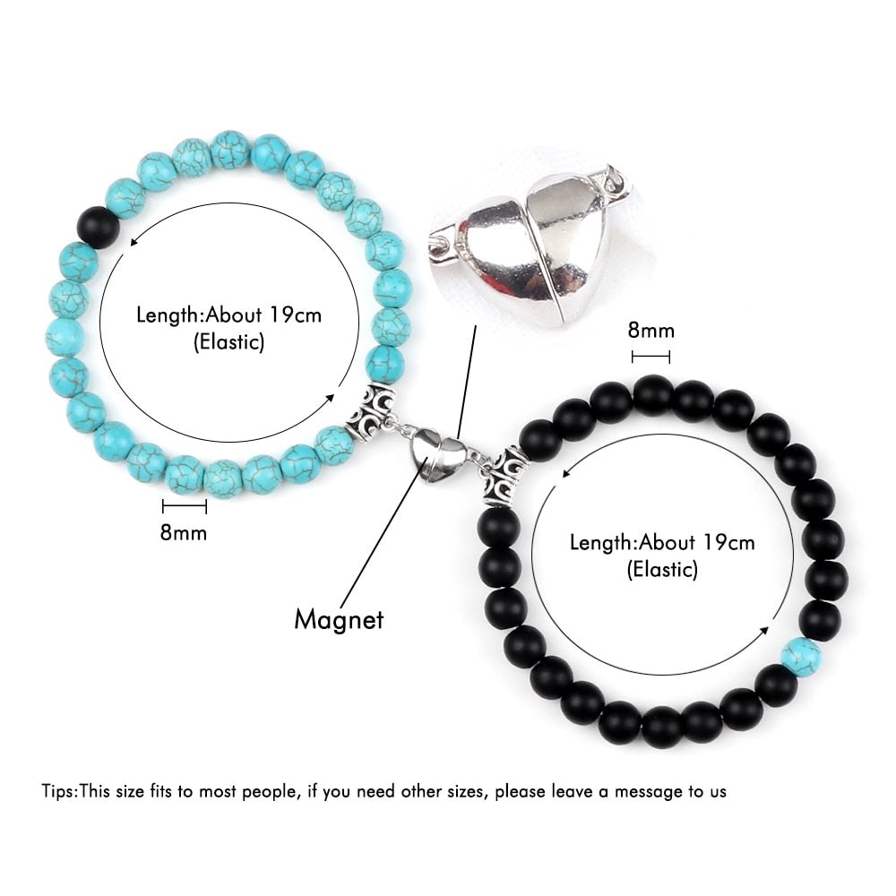 Stone Beads Bracelet for Lovers Heart Magnet Attraction
