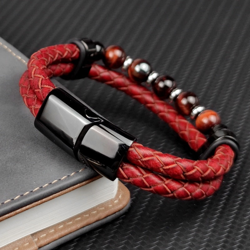 Red Natural Round Chakra Bead Stone Men