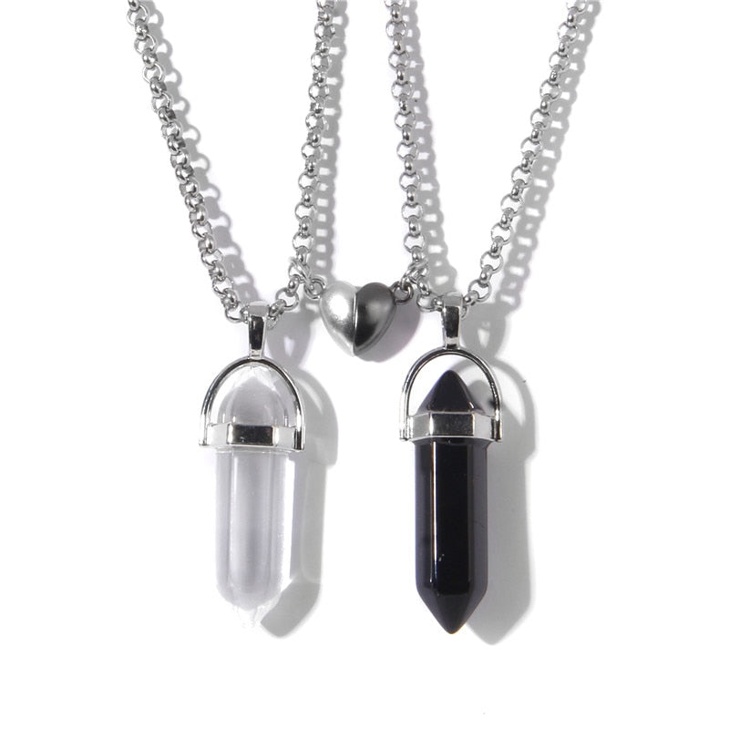 Magnetic Heart Couple Necklace Natural Quartz
