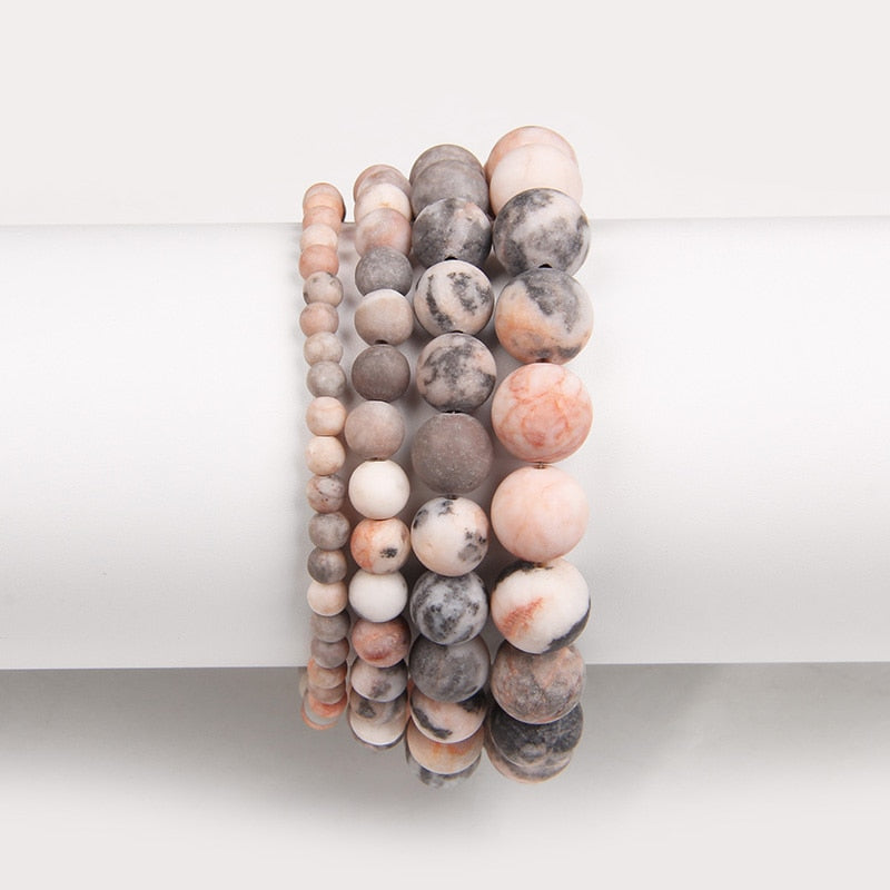 Natural Frosted Pink Zebra Jaspers Stone Bracelets