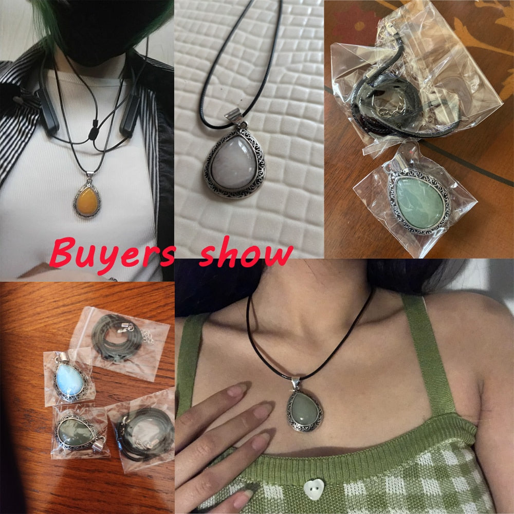 Natural Stone Necklace Water Drop Crystal