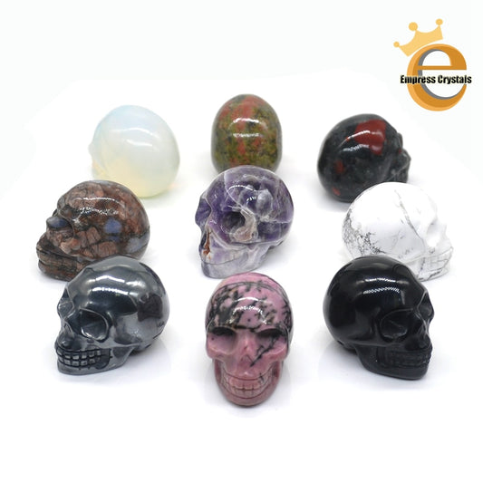 Skull Statue Natural Amethyst Black Obsidian Stone