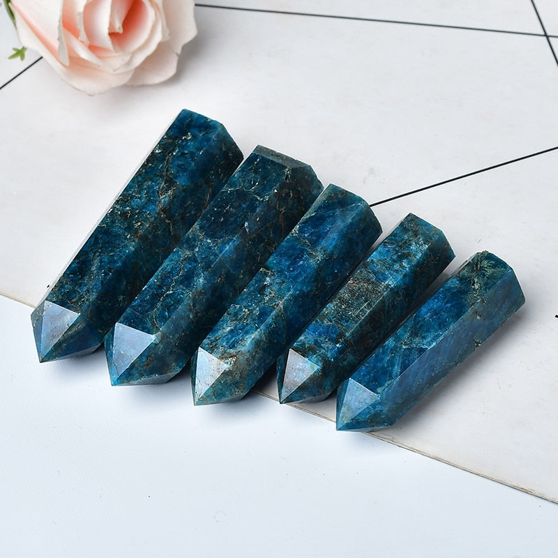 Natural Dark Color Blue Apatite Crystal Point Healing