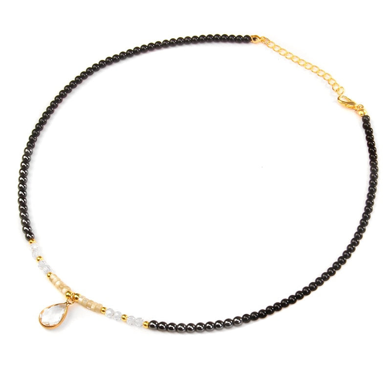 Drop Pendant Necklace Natural Quartz Stone Beaded