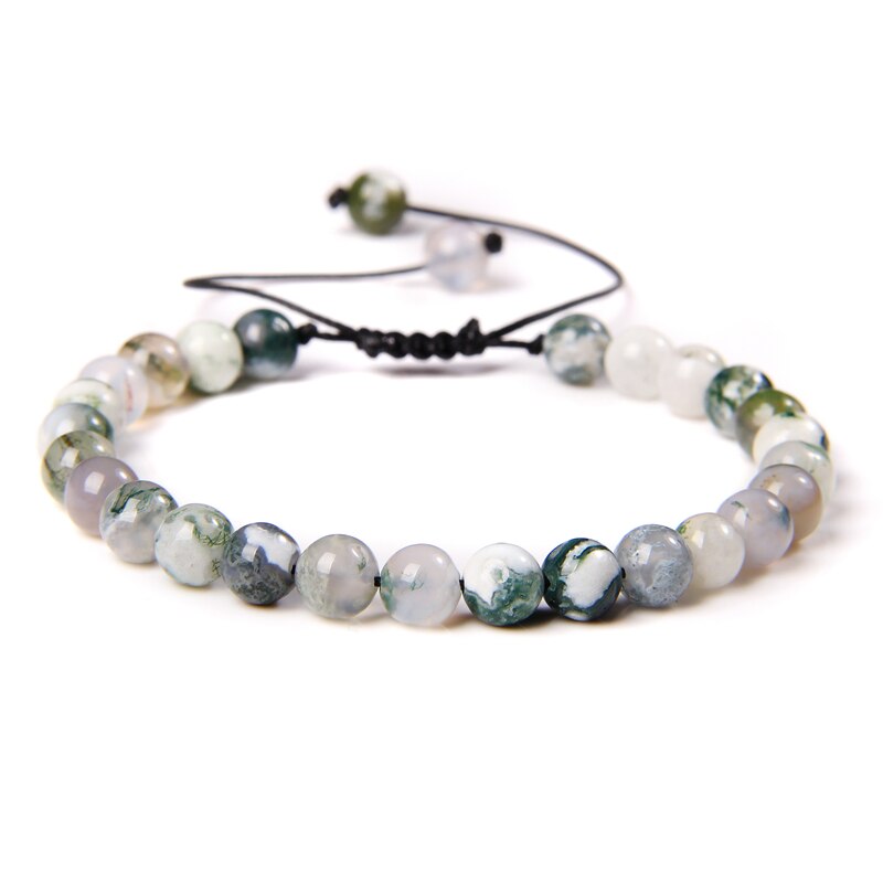 Men Bracelets Adjustable 6 mm Natural Green Jade
