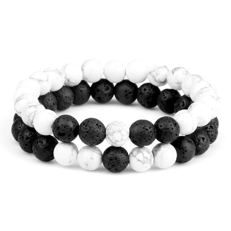 Couples Beaded Bracelet 8mm Natural Black Lava