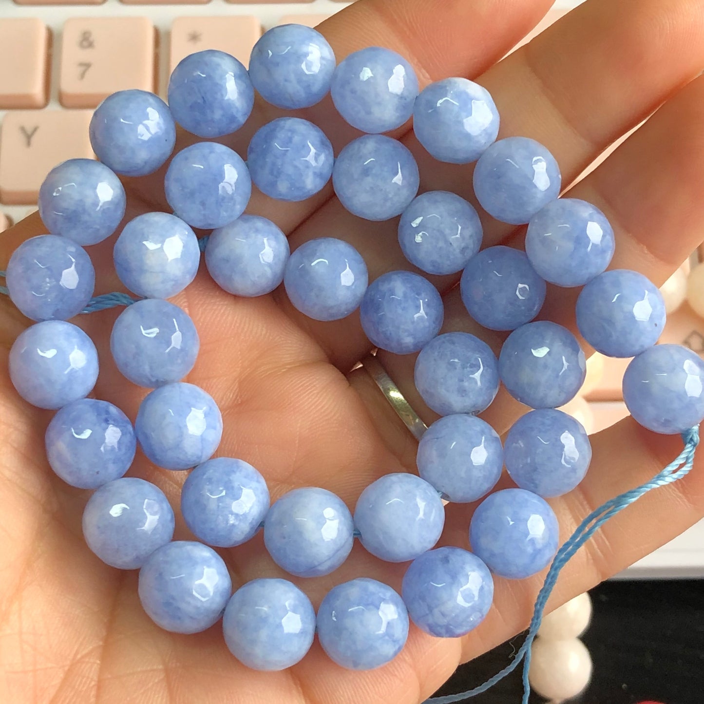 Faceted Dark Green Chalcedony White Jades Stone