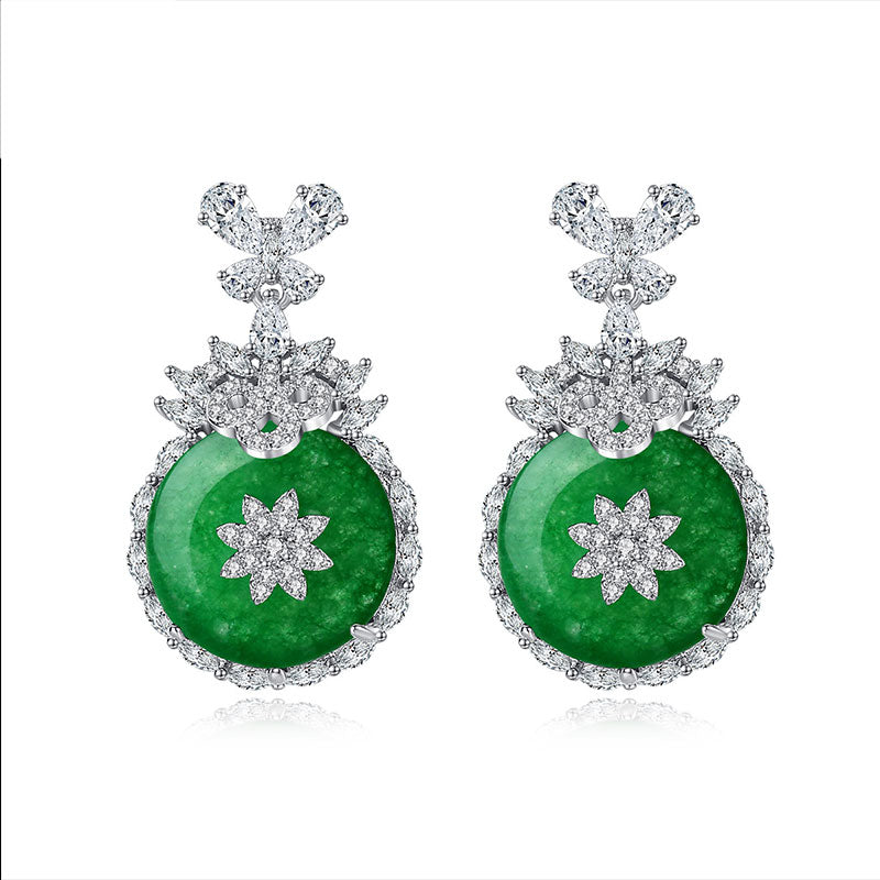 High Quality Green Chalcedony Jade Earrings