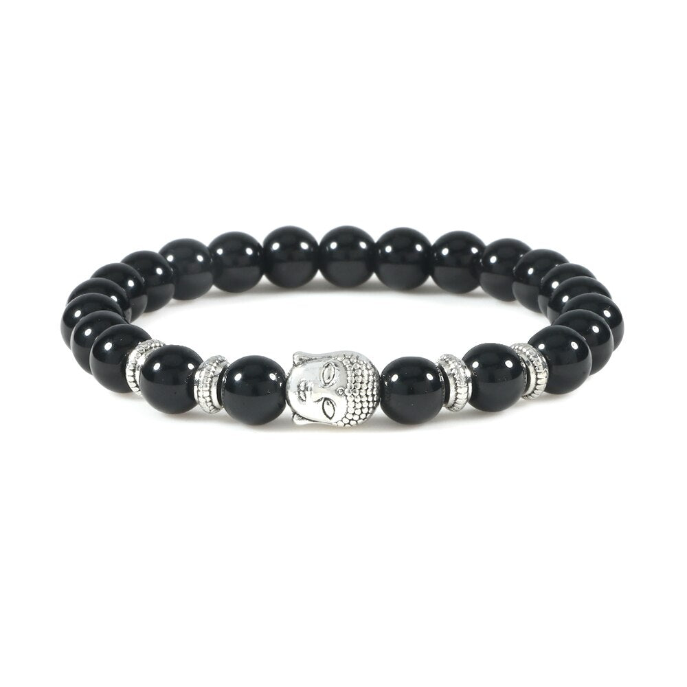 Buddha Head Bracelet Natural Onyx Lava Beads Bangle