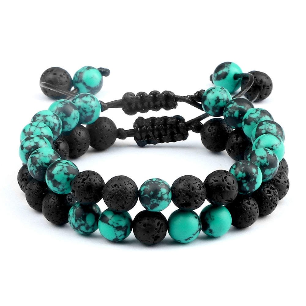 Fashion 8MM Natural Stone Couple Bracelet Black Blue