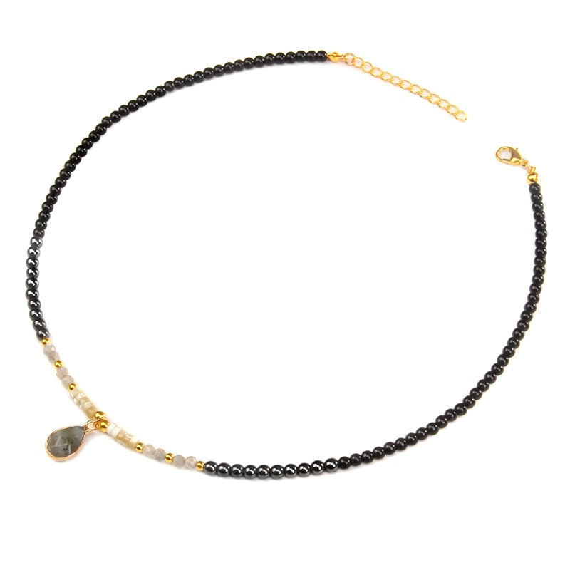 Drop Pendant Necklace Natural Quartz Stone Beaded