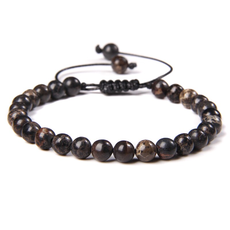 Men Bracelets Adjustable 6 mm Natural Green Jade
