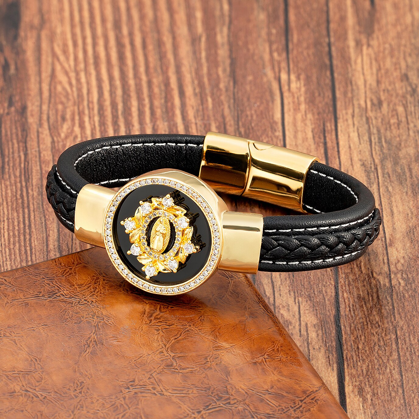 Trendy Jesus Charm Cubic Zirconia Men Bracelet
