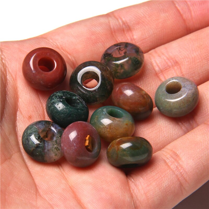 Stone Charms Pendant Spacer Round Big Hole Beads
