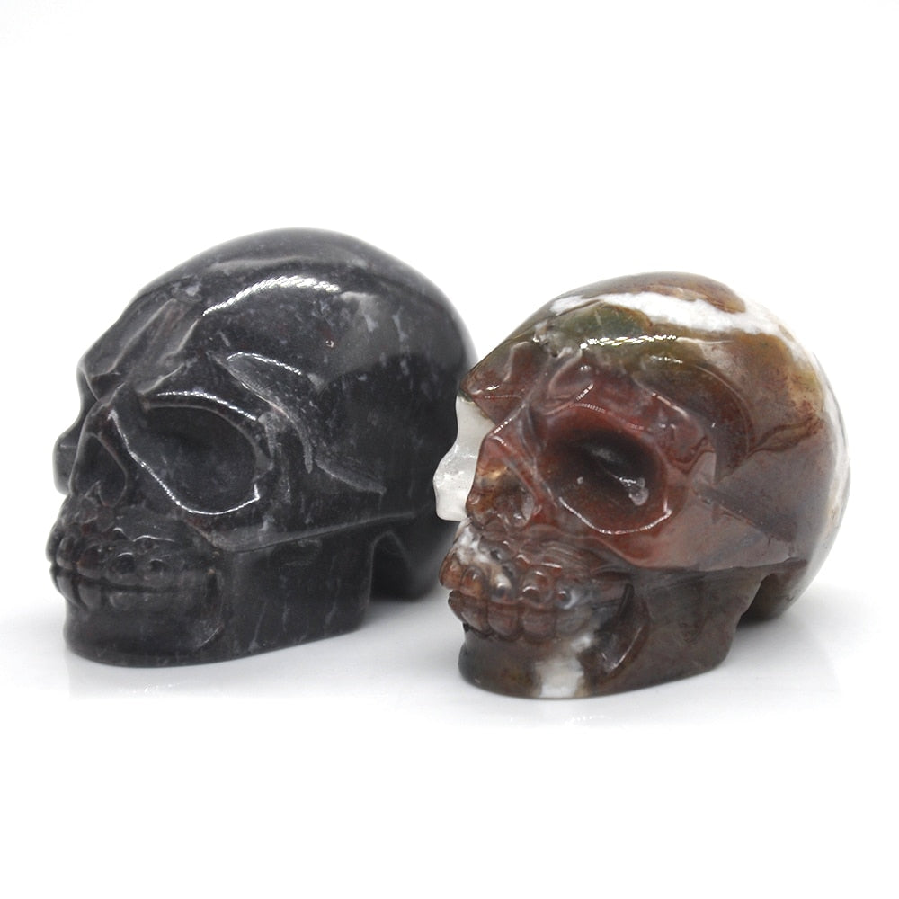 Skull Statue Natural Amethyst Black Obsidian Stone