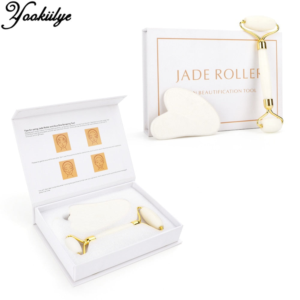White Crystal Jade Roller Set Anti Wrinkles Face Lift